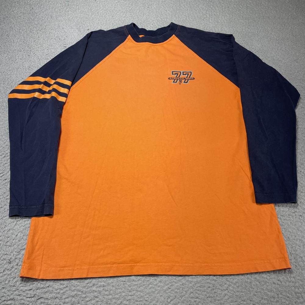 Top Heavy 77 Athletic Dept Shirt Mens XL Orange Navy Long Sleeve Raglan USA